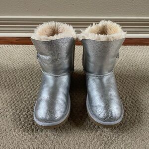 UGG Kids Metallic Silver Boots with Cream Fur